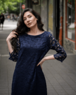 Дамска рокля от дантела с 3/4 ръкав и цип - Image 4