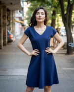 Дамска рокля с лодка деколте и А-образен силует - Image 2