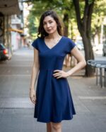 Дамска рокля с лодка деколте и А-образен силует