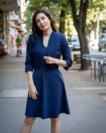 Дамска рокля с лодка деколте и А-образен силует - Image 3