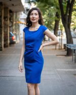 Дамска рокля с къс ръкав и набор на талията - Image 2