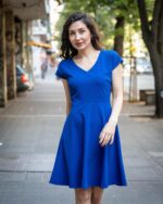 Дамска рокля с лодка деколте и А-образен силует