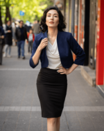 Дамски костюм от късо болеро със 7/8-ми ръкав и класическа права пола - Image 4