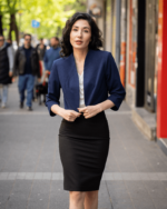 Дамски костюм от късо болеро със 7/8-ми ръкав и класическа права пола