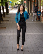 Дамски костюм от късо болеро със 7/8-ми ръкав и тесен дамски панталон