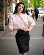 Дамски костюм от сако с 3/4 ръкав с цепка и Класическа права пола