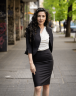 Дамски костюм от Женствено късо болеро и класическа права пола - Image 4