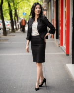 Дамски костюм от Женствено късо болеро и класическа права пола