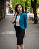 Дамски костюм от Женствено късо болеро и класическа права пола