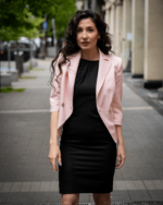 Двуредно дамско сако с 3/4 ръкав с цепка