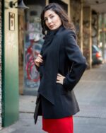 Комбинация от палто с подвижен шал и рокля с джобове и трапецовиден силует - Image 2