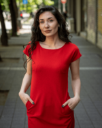 Комбинация от палто с подвижен шал и рокля с джобове и трапецовиден силует - Image 5