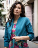 Комбинация от късо болеро със 7/8-ми ръкав и свободна рокля с презрамки и клоширан силует - Image 3