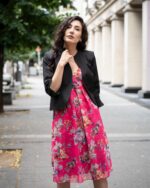 Комбинация от късо болеро със 7/8-ми ръкав и дамска рокля от шифон