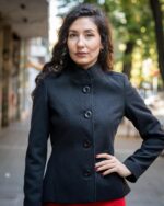 Комбинация от късо палто с декоративен колан на гърба и рокля с джобове и трапецовиден силует - Image 3