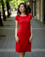 Комбинация от късо палто с декоративен колан на гърба и рокля с джобове и трапецовиден силует - Image 7