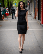 Дамски костюм от късо болеро без ревери и вталена женствена рокля - Image 6