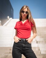 Трикотажна дамска блуза с къс ръкав и „гръцко” деколте - Image 6