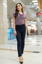 Трикотажна дамска блуза с къс ръкав и „гръцко” деколте - Image 2