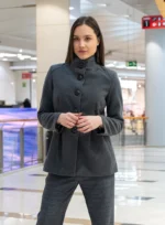 Дамско сиво палто със срязване в талията - Image 4