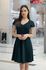 Дамска рокля с лодка деколте и А-образен силует - Image 3