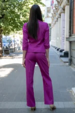 Ленен дамски костюм от двуредно сако и панталон с широк крачол - Image 3