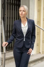 Дамски костюм от сако с остър ревер и широк панталон - Image 12