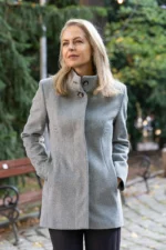 Вталено дамско палто в сиво, плат рибена кост - Image 4