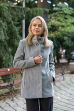 Вталено дамско палто в сиво, плат рибена кост - Image 7
