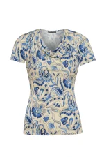 Трикотажна дамска блуза с къс ръкав и „гръцко” деколте