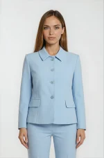 Дамско сако с яка, светло синьо - Image 4