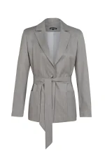 Дамско сако с колан 125-1 сиво райе pinstripe – преден изглед | Aleta Parizi