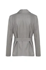 Дамско сако с колан 125-1 сиво pinstripe – заден изглед | Aleta Parizi