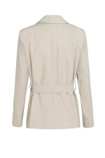 Дамско сако с колан 125-2 бежово pinstripe – заден изглед | Aleta Parizi