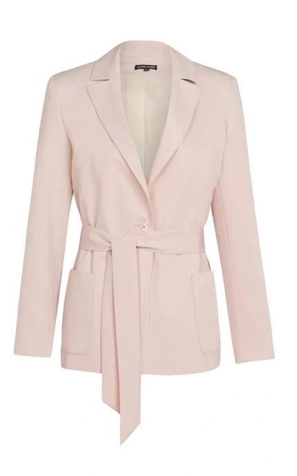 Дамско сако с колан модел 125-1 пудра розово – преден изглед | Aleta Parizi