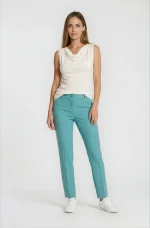 Тесен дамски панталон в тюркоазено - Image 4