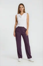 Широк дамски панталон с ластик в тъмнолилаво - Image 4