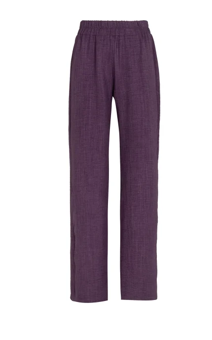 Широк дамски панталон с ластик в тъмнолилаво