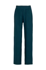 Широк дамски панталон с ластик в тъмнозелен цвят