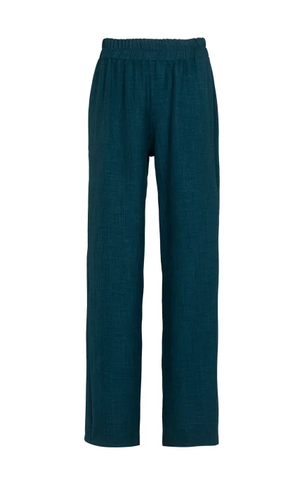 Широк дамски панталон с ластик в тъмнозелен цвят