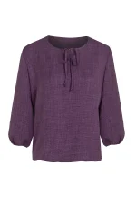 Дамска блуза 445-7 тъмно лилаво с деколте връзка – преден изглед | Aleta Parizi