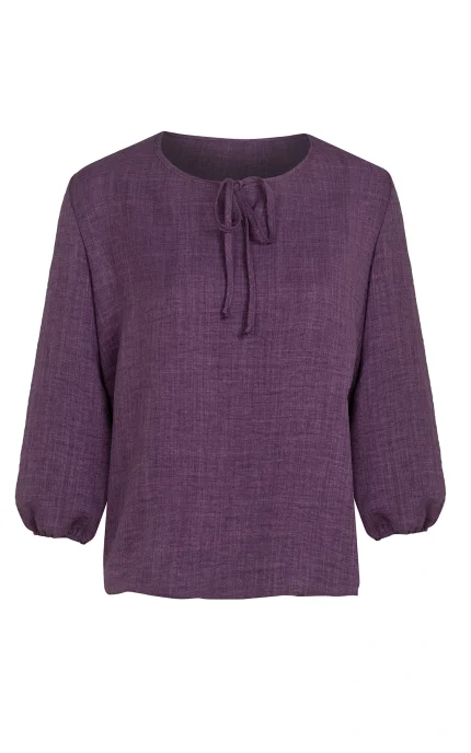 Дамска блуза 445-7 тъмно лилаво с деколте връзка – преден изглед | Aleta Parizi
