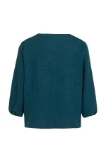 Детайл деколте с връзка – дамска блуза 445-8 петрол вискоза | Aleta Parizi