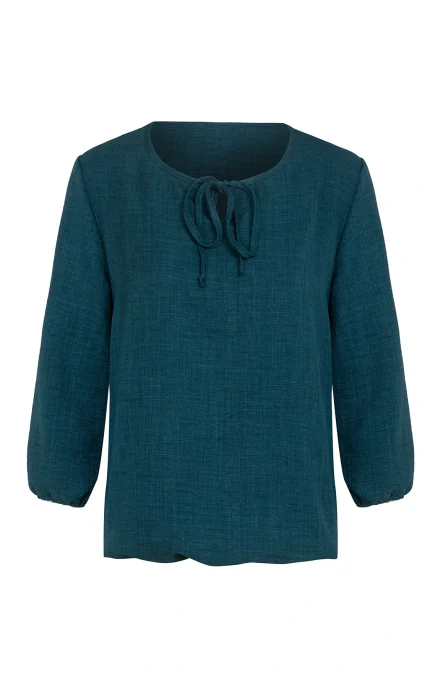 Дамска блуза 445-8 петрол с деколте връзка – преден изглед | Aleta Parizi