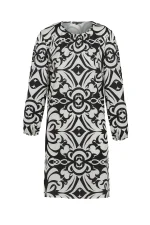 Дамска рокля 5007-1 – Черно-бяло с орнаментален принт