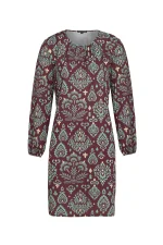 Дамска рокля 5007-2 бордо с барок принт мента и жълто – преден изглед | Aleta Parizi