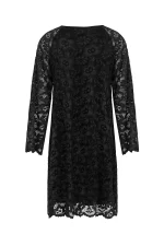 Дамска черна рокля с флорална дантела 5026-1 – преден изглед | Aleta Parizi