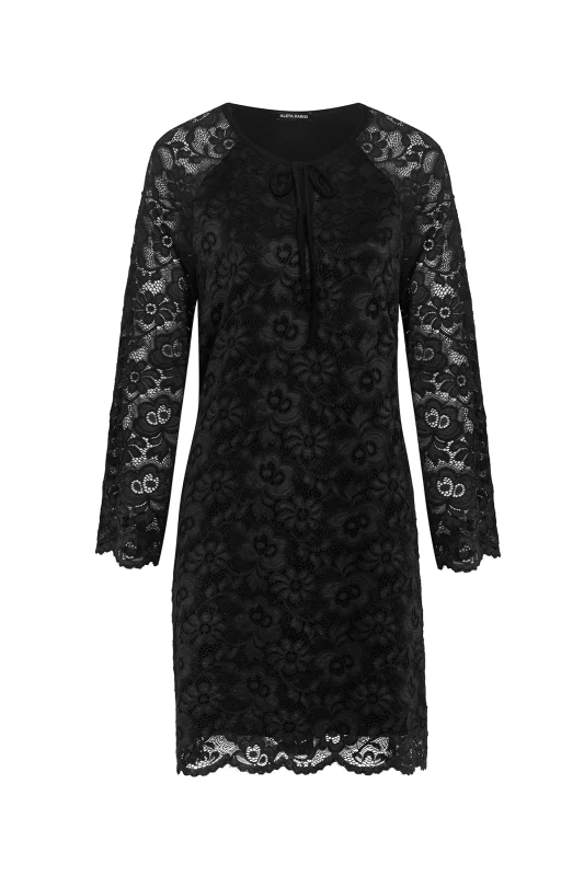 Черна дантелена рокля 5026-1 – заден изглед | Aleta Parizi