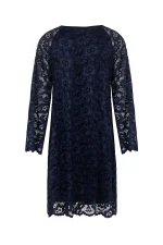 Детайл флорална дантела и фестониран маншет – рокля 5026-2 тъмносиньо | Aleta Parizi