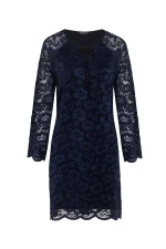 Дамска тъмносиня рокля с флорална дантела 5026-2 – преден изглед | Aleta Parizi